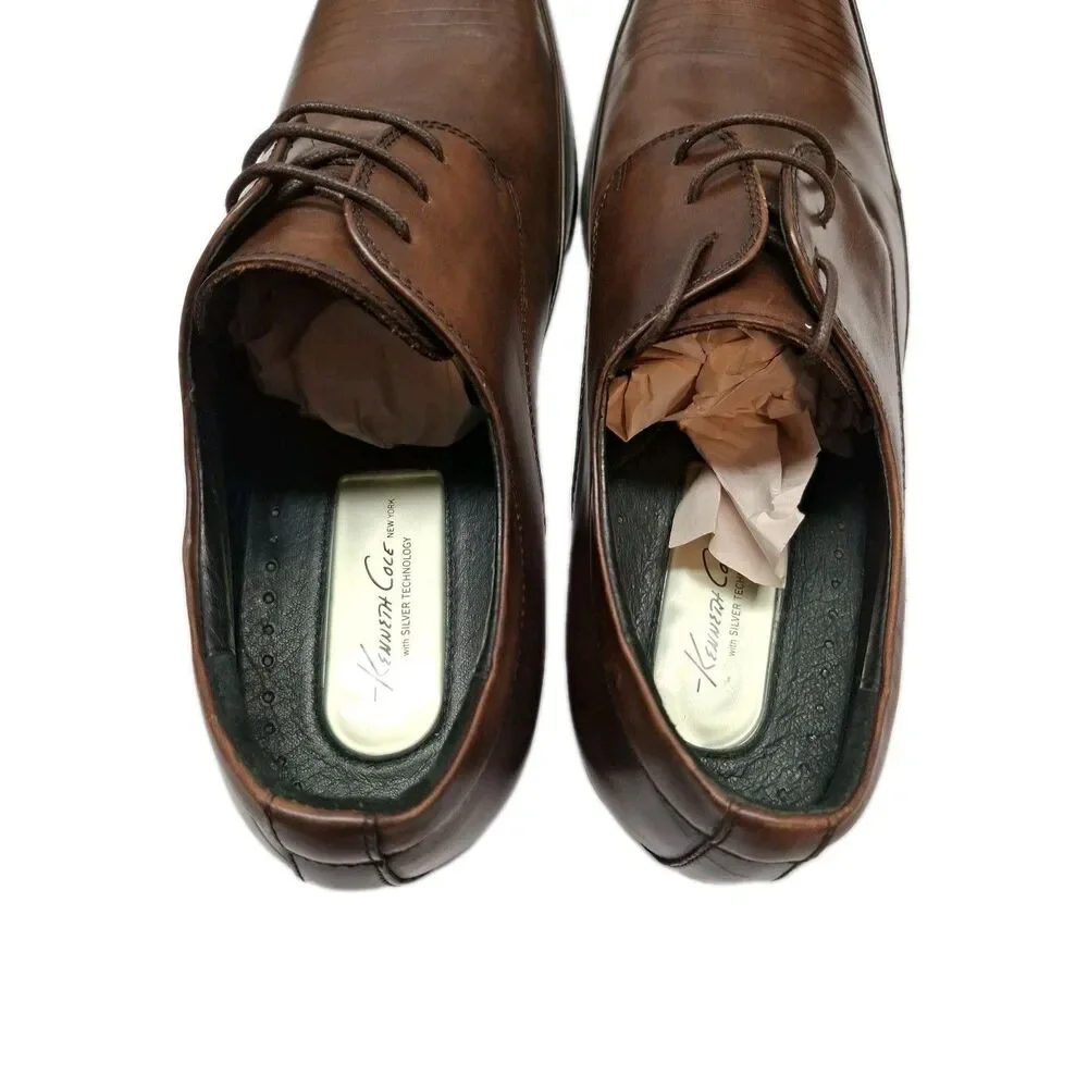 Kenneth Cole New York Derby Set Your Clock Brown Leather Round Toe Shoes Sz 10.5